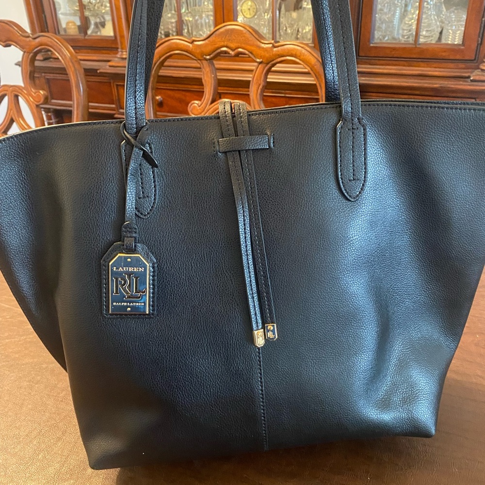 Lauren Ralph Lauren Black Leather Tote Bag